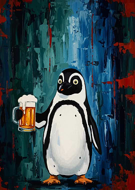 Penguin with Beer Painting