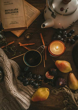 Cozy Autumn Still Life with Candle