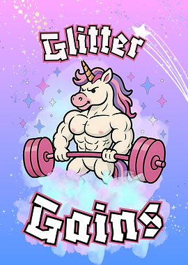 Glitter Gains: Muscular Unicorn Lifting Weights