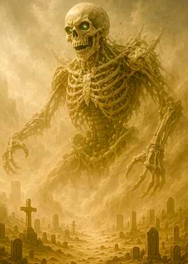 Giant Skeleton in Cemetery