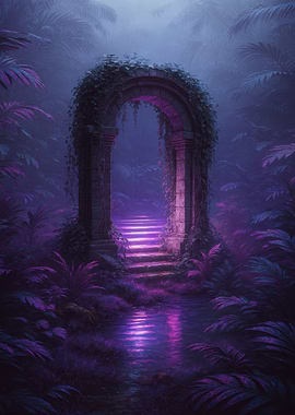 Mystical Purple Archway in Lush Jungle