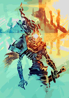 Abstract Warrior with Sword Digital Art