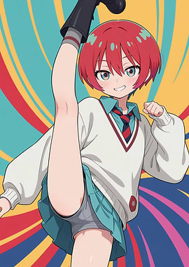 Anime Girl High Kick with Colorful Background