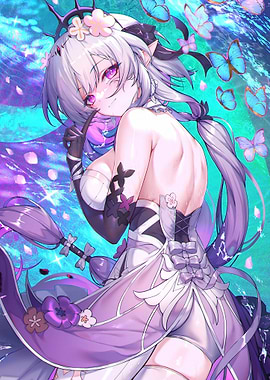 Anime Girl with Butterflies and Flowers