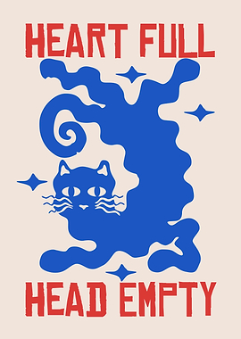 Heart Full Head Empty Cat Art