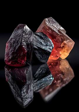 Three colorful crystals on black background