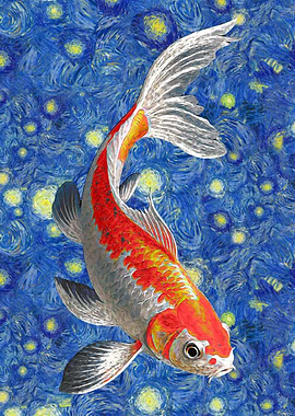 Koi Fish Starry Night Art