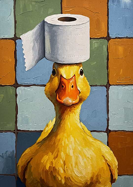 Duck with Toilet Paper Hat Painting