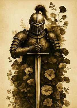 Knight in Armor with Floral Surroundings
