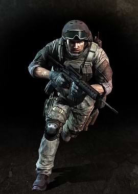 Soldier in Action with Assault Rifle