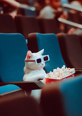 Cat with 3D glasses in cinema