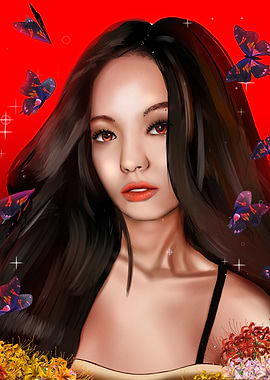 Portrait of a woman with butterflies