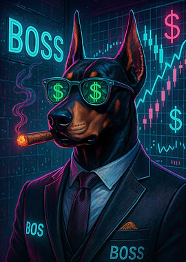 Doberman Boss with Cigar and Glasses