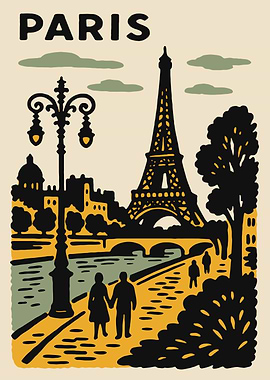 Paris Travel Poster with Eiffel Tower