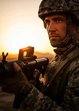 Soldier rifle sunset