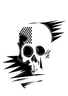 Skull with Checkered Pattern and Splatters