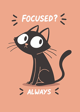 Focused Cat Cartoon Illustration