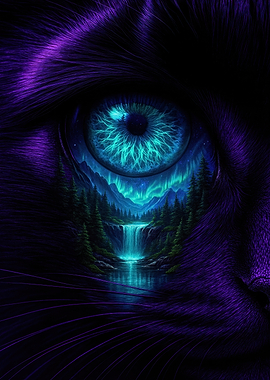 Mystical Eye with Waterfall Landscape