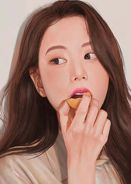 Woman eating citrus fruit digital art