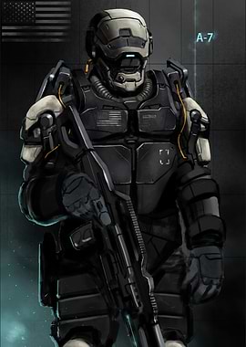 Futuristic Soldier with Rifle