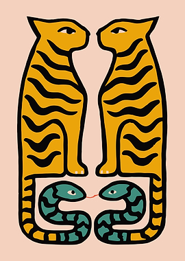 Tigers and Snakes Cute Wall Art