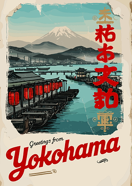Yokohama Vintage Travel Poster