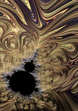 Fractal Art: Golden Swirls and Black Circles