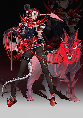 Anime Girl with Red Wolf Companion