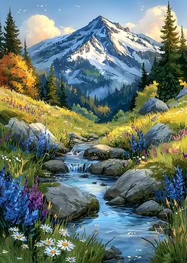 Mountain Stream Landscape Painting