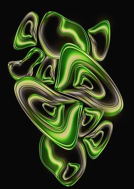 Abstract Green Metallic Shapes on Black