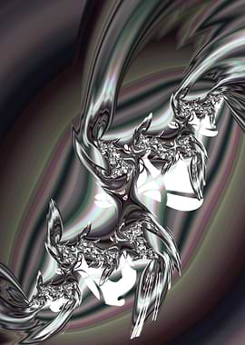 Abstract Fractal Art in Metallic Silver