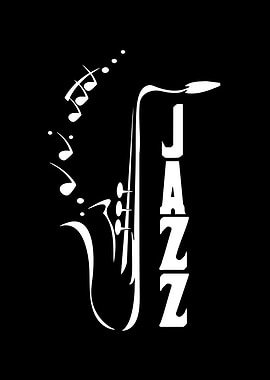 Jazz Saxophone Music White on Black