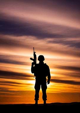 Silhouette Soldier Rifle Sunset