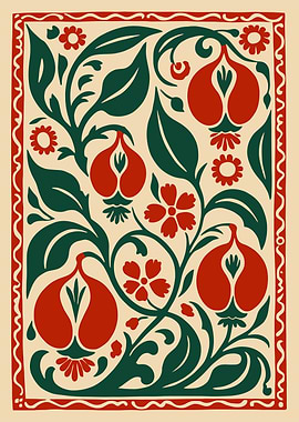 Floral Ornament with Pomegranates and Leaves