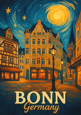 Bonn Germany Cityscape Night Painting