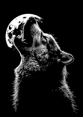 Wolf Howling at the Moon Illustration