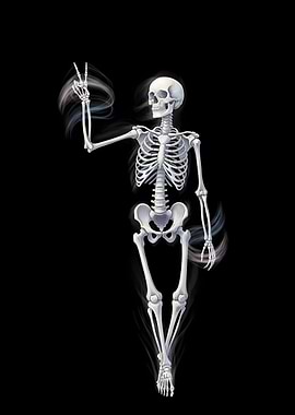 Skeleton Peace Sign on Black Background