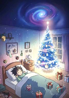 Boy Sleeping Christmas Tree Galaxy Room
