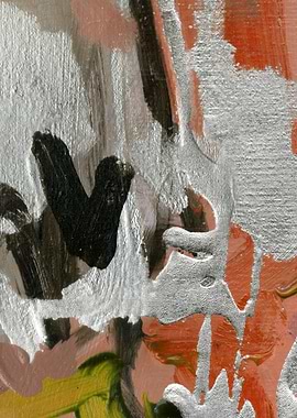 Abstract Painting with Pink, Silver and Black