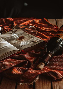 Wine, Book, and Cozy Still Life