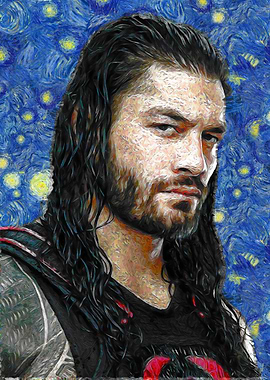 Roman Reigns Starry Night Painting