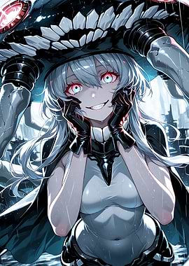 Anime Girl with Red Eyes and Robot