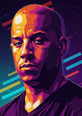 Vin Diesel Portrait - Colorful Digital Art