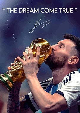 Messi kissing the World Cup trophy