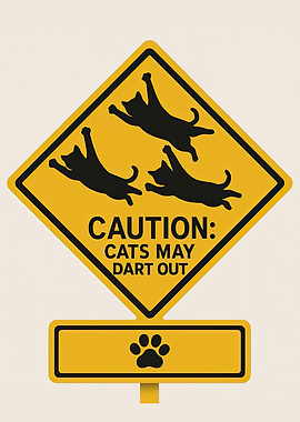 Caution: Cats May Dart Out Road Sign