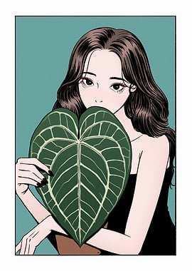 Woman with Anthurium Crystallinum Leaf