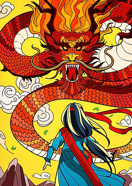 Dragon and Warrior Digital Art