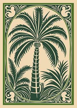 Palm Tree Illustration with Decorative Border
