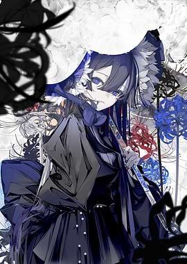 Anime Girl with Sword and Flowers