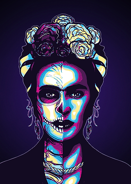 Frida Kahlo Half Skull Portrait